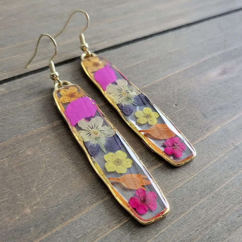 Mixed Flower Resin Earrings- Handmade Earrings- Resin Shapes- Resin Pendants- Re - Picture 5 of 8
